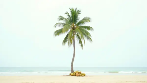 Green Coconut Tree On Sandy Shoreline Under Sky