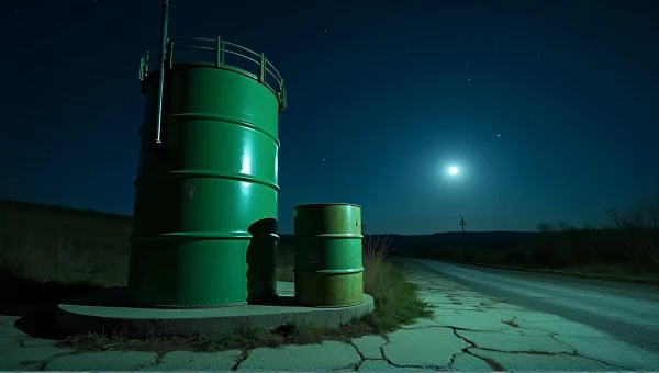 Green Metal Tank and Drum Under Starry Sky