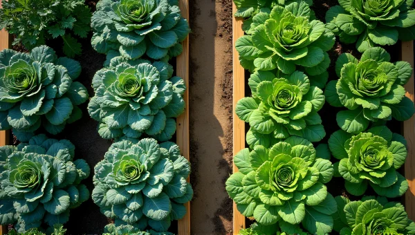 Green Vegetable Garden Rows with Kale and Lettuce