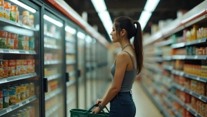 Grocery Shopping Woman With Basket In Aisle
