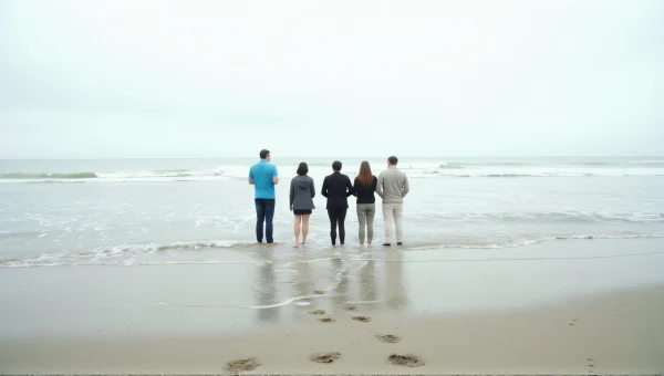 Group of Friends on Shoreline at Low Tide