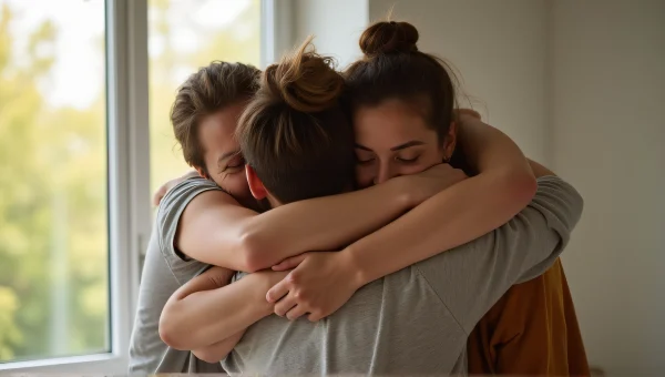 Group Hug Embrace of Friends in Warm Light