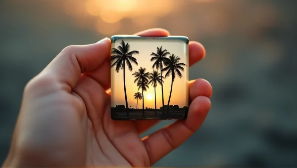 Hand Holding Glossy imagegraph of Palm Trees