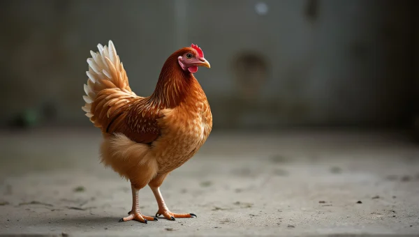 Hen Perched on Concrete Surface in Soft Light