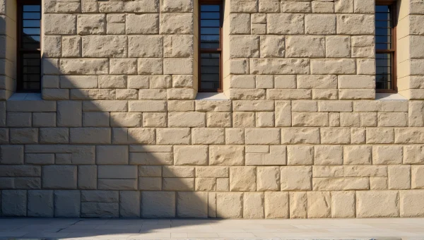 High Stone Wall With Narrow Windows and Shadows