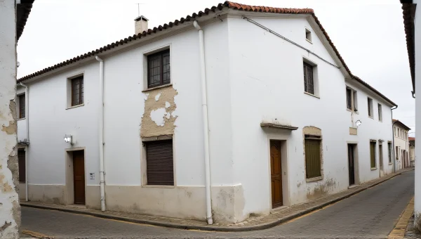 Historic White Building With Peeling Stucco