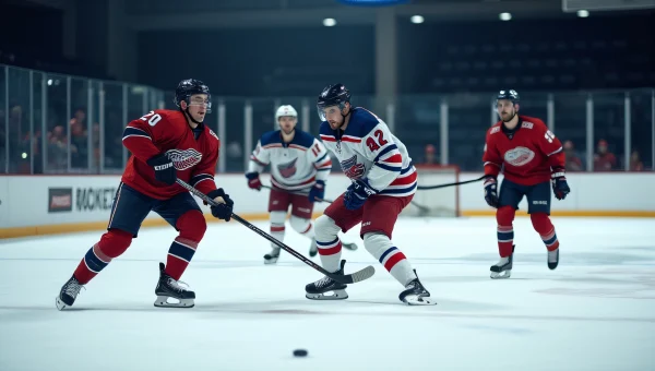 Hockey Players Fighting For Puck On Ice Rink