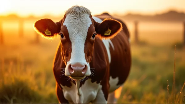 Holstein Cow Close-Up Dewy Pasture Golden Hour