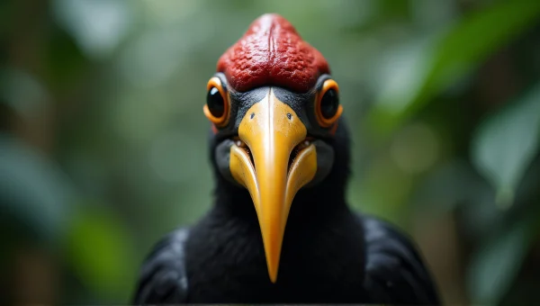 Hornbill Close-Up Portrait In Rainforest Setting