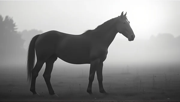 Horse in Misty Paddock at Dawn