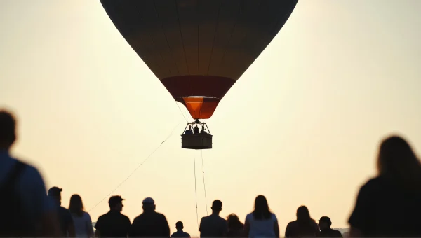 Hot Air Balloon Ascending Silhouettes Spectators