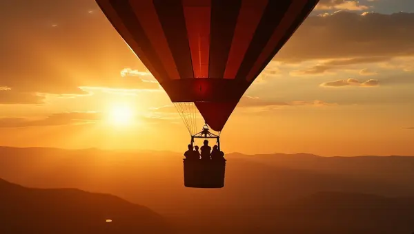 Hot Air Balloon Ride Silhouette At Sunrise