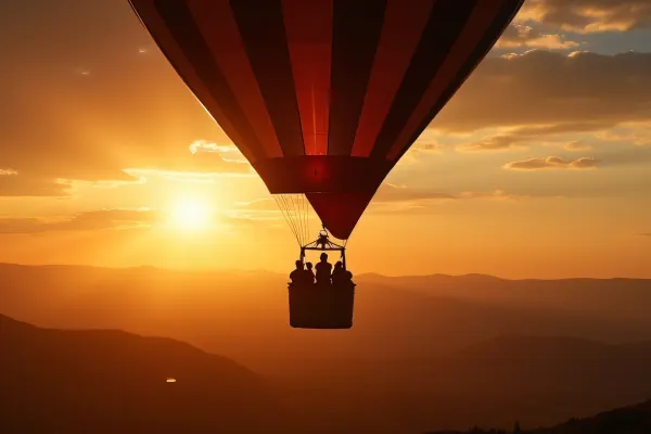 Hot Air Balloon Ride Silhouette At Sunrise