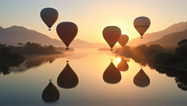 Hot Air Balloons Sunrise Over Calm River