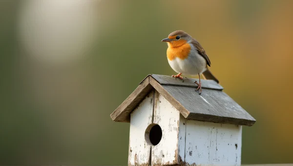 House Wren Perched On Weathered Birdhouse