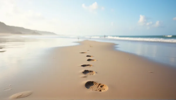 Human Footprints On Wet Sand By Seashore