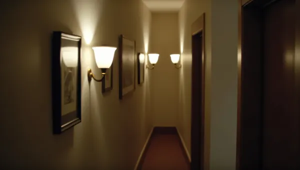 Illuminated Corridor With Art and Shadows