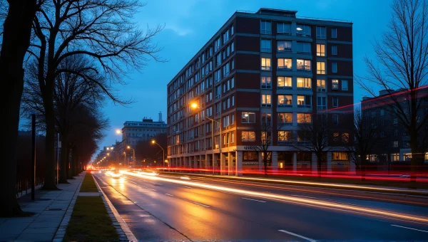 Illuminated Multi-Story Building At Dusk