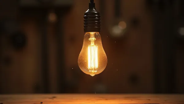 Incandescent Light Bulb Over Wooden Workbench