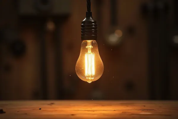 Incandescent Light Bulb Over Wooden Workbench