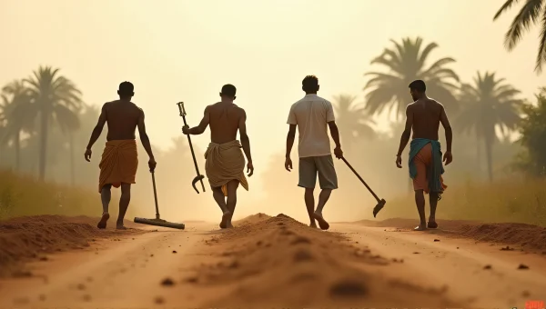 Indian Men Repairing Rural Road Midday Tools
