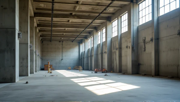 Industrial Building Interior With Exposed Beams