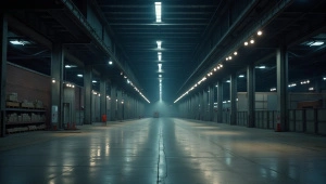 Industrial Warehouse Lights Flickering Perspective