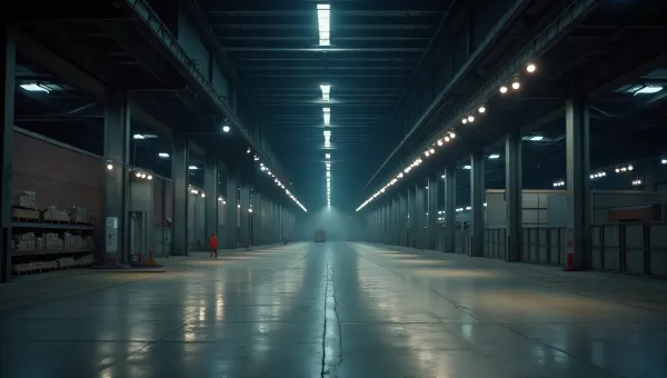 Industrial Warehouse Lights Flickering Perspective
