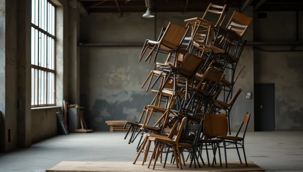 Industrial Warehouse Stacked Chairs Arrangement