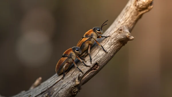 Insects Perched On Weathered Twig In Nature