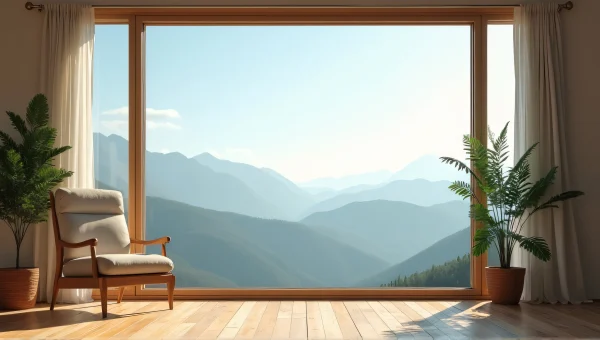 Interior Room With Open Window And Mountain View