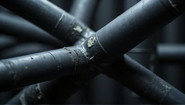 Intertwined Black Gray Metal Pipes Close-Up