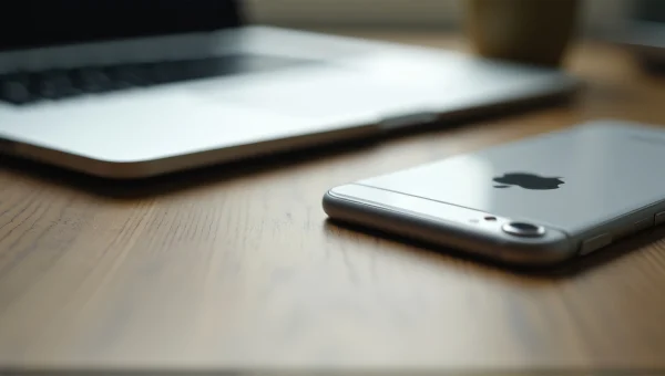 iPhone 6 Resting Beside Laptop on Wooden Desk