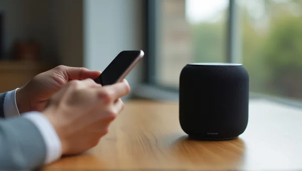 iPhone and Portable Speaker on Wooden Table