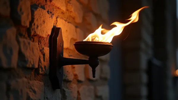Iron Torch Flickering Flame On Stone Wall