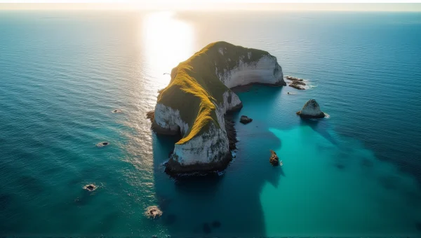 Isolated Rock Formation Over Turquoise Sea