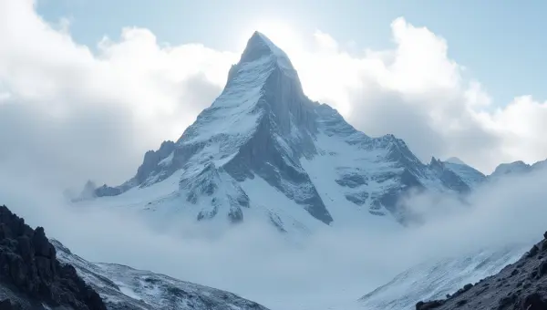 Jagged Mountain Peak Surrounded By Misty Valley