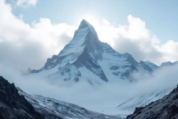 Jagged Mountain Peak Surrounded By Misty Valley