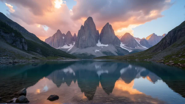 Jagged Mountain Range Reflection At Golden Hour
