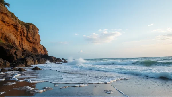 Jagged Rock Formation By Turbulent Sea Midday
