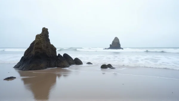 Jagged Rock Formation Seashore Low Tide Reflections