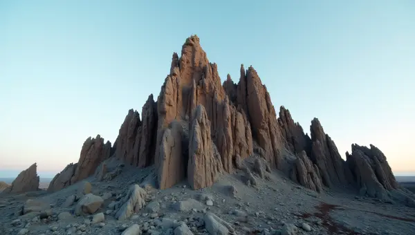Jagged Rock Formation Under Midday Sky
