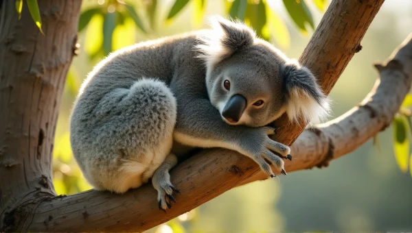 Koala Bear Relaxing on Eucalyptus Branch