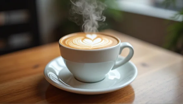 Latte Cup Close-Up On Wooden Café Table