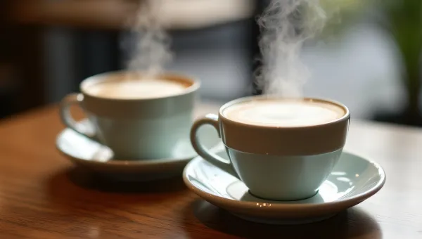 Latte Cups On Café Table With Soft Window Light