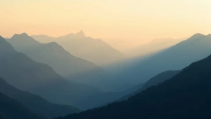Layered Mountain Ranges at Dawn with Mist
