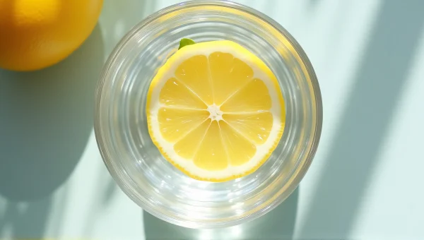 Lemon Slice in Water Glass Close-Up View