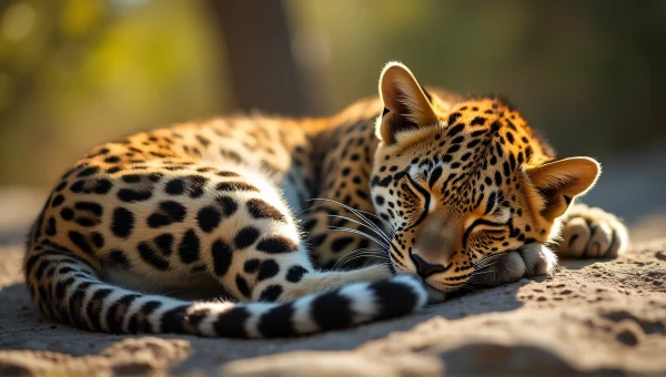 Leopard Sleeping on Rock in Warm Sunlight