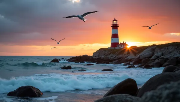Lighthouse Sunset Over Rocky Headland