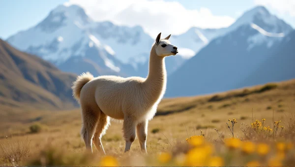 Llama Standing In Sunlit Andean Meadow